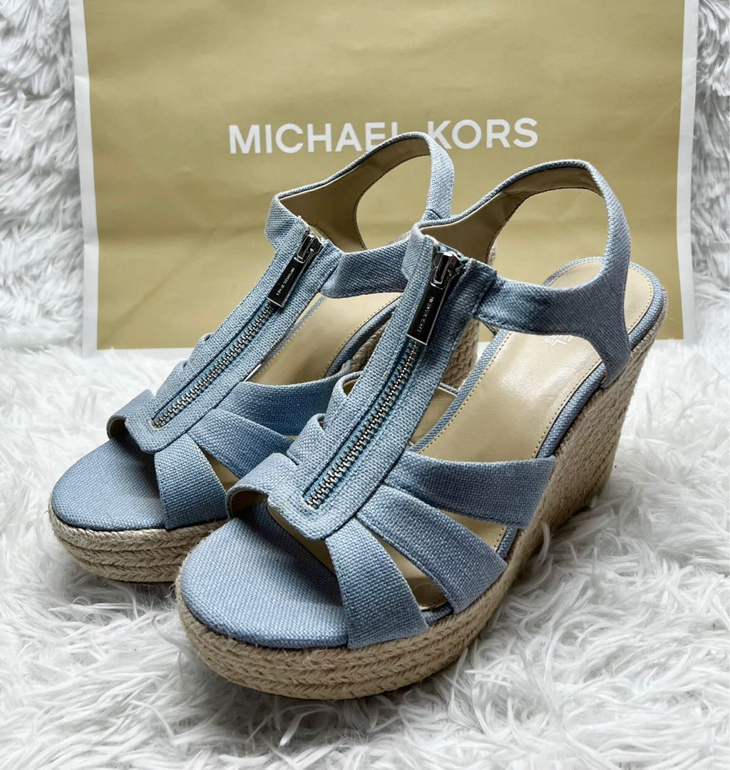 MICHAEL KORS MK Ladies Denim Blue Fabric Wedge Espadrille Sandals. Size   US, Women's Fashion, Footwear, Wedges on Carousell