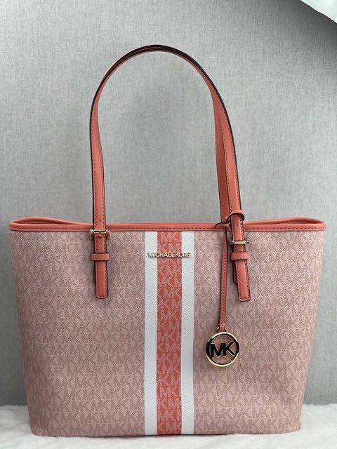 Michael Kors Womens Jet Set Travel Extra-Small Embossed Pebbled Leather  Tote Bag In Sherbert 