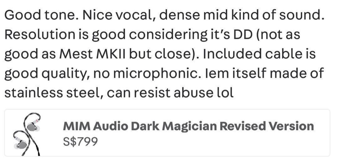 MiM Audio Dark Magician V2 (Category: Earphones) located in Singapore. Submitted by easonmusic7 (Listing ID 1105425399, Image 6). Description: $399 Used full set $799 Brand New .