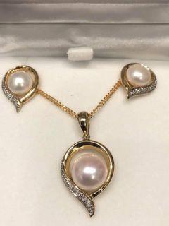 Necklace, Earrings, ring Pearl with diamond