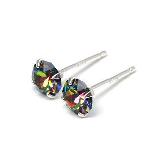Night Stained Glass - Sterling Silver Round Crystal Earrings - 5mm 6mm 8mm Round, Vitrail, Dark Black Rainbow, Men Women, Swarovski