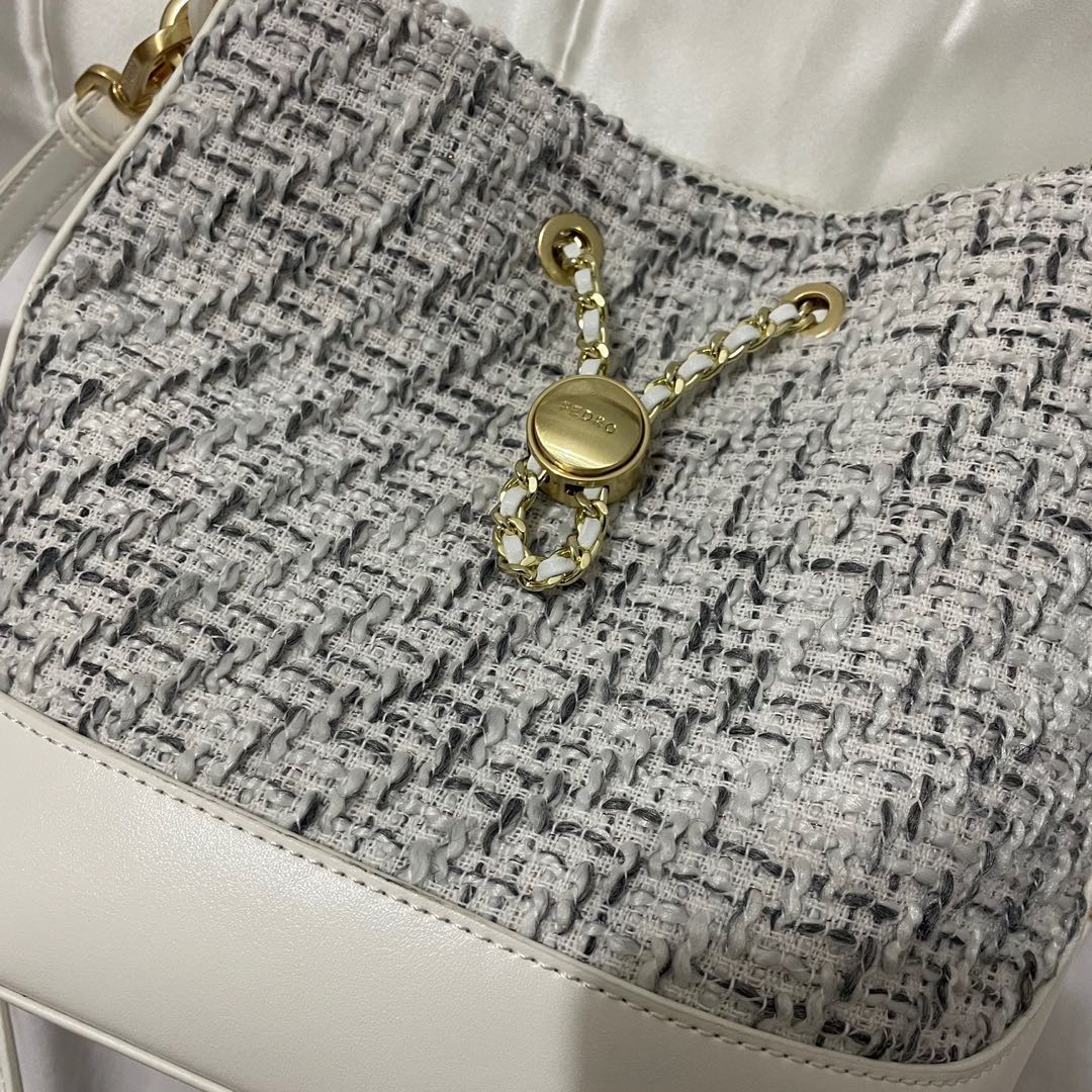 Pedro Jennie Tweed Bucket Bag Chalk Luxury Bags Wallets on