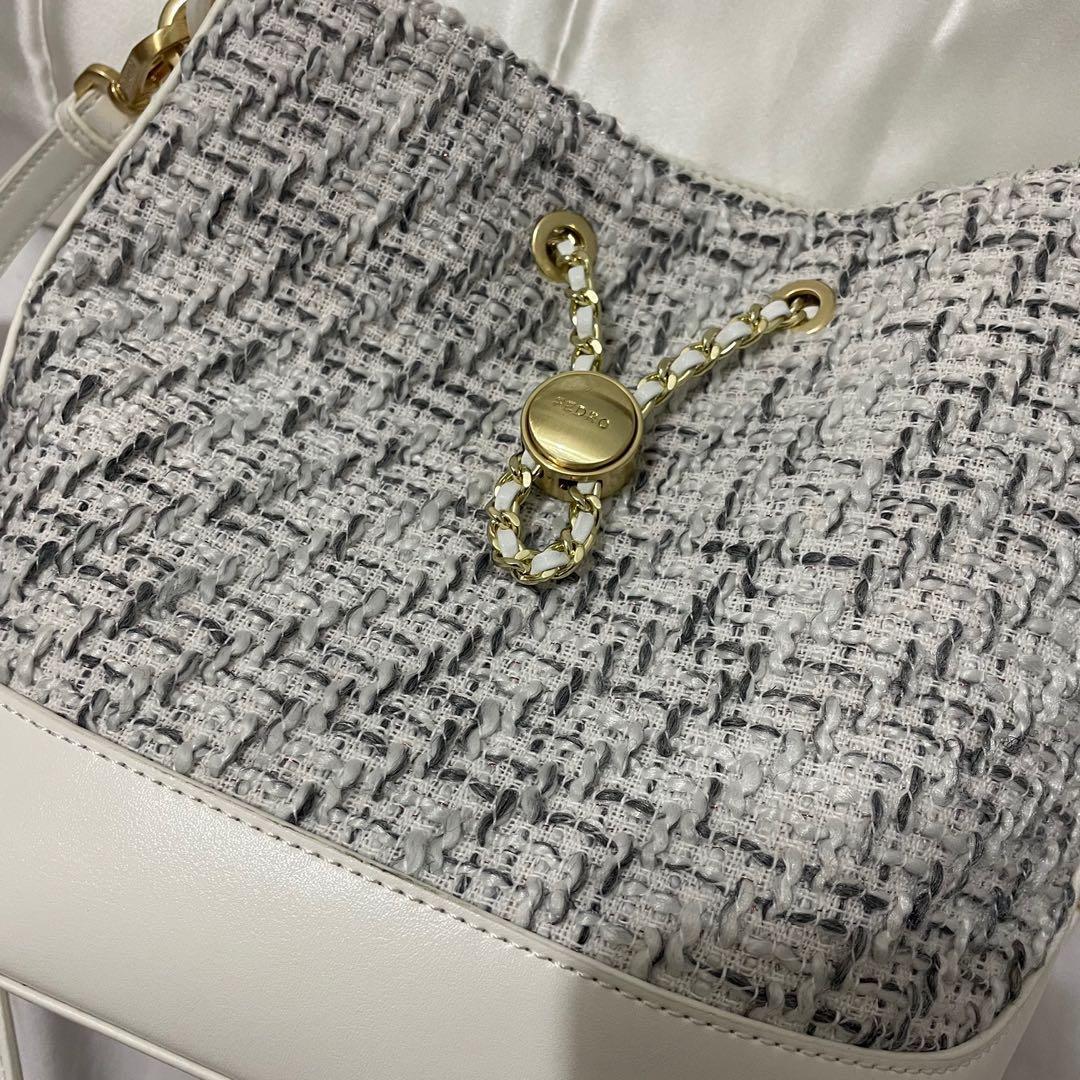 Pedro Jennie Tweed Bucket Bag Chalk