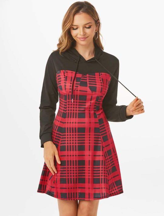 Girls black and sales red plaid dress