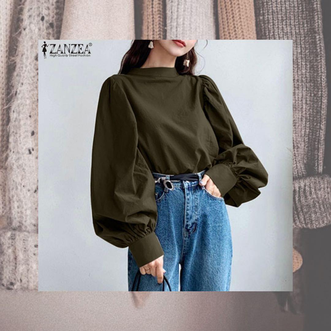 Plus Size Puff Sleeve Blouse Green Women s Fashion Tops