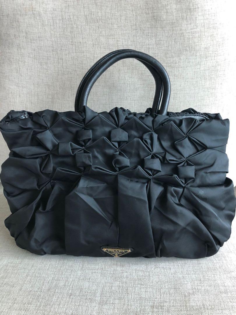 Prada Tessuto Origami Pleated Ruffled Nylon Tote Bag