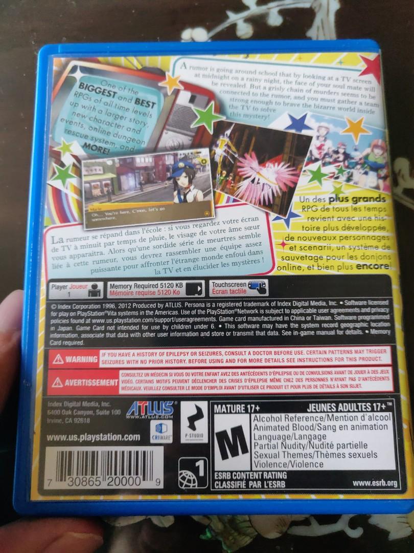 Persona 4 Golden PS Vita – Version US NTSC, Complète, Très Bon état, P4G