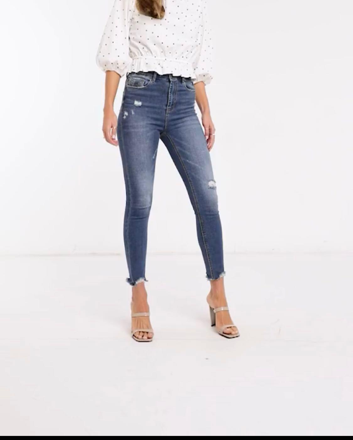 Stradivarius super high waist jeans in mid wash