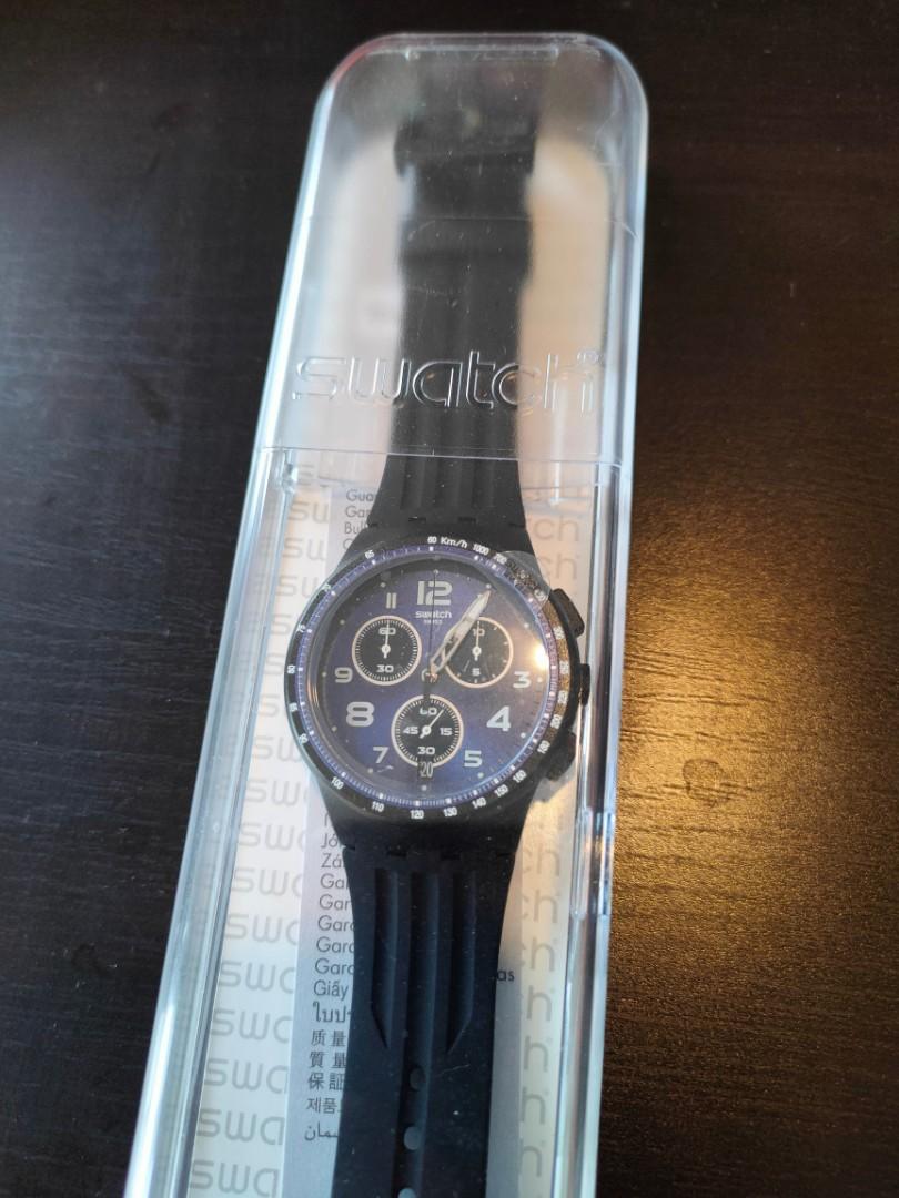 Swatch SR936SW 4 Jewels Chronograph Black Silicone Men Watch 42mm