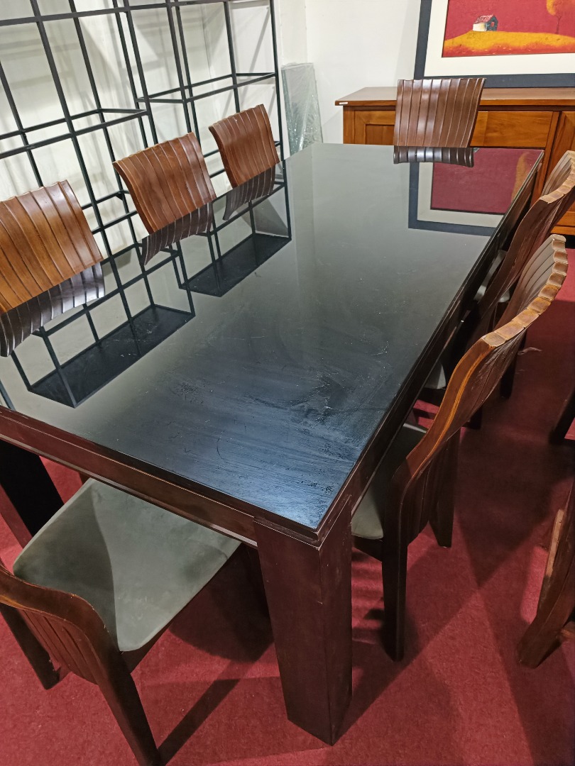 Teak wood glass top dining set, Furniture & Home Living, Furniture