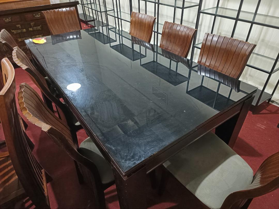 Teak wood glass top dining set, Furniture & Home Living, Furniture