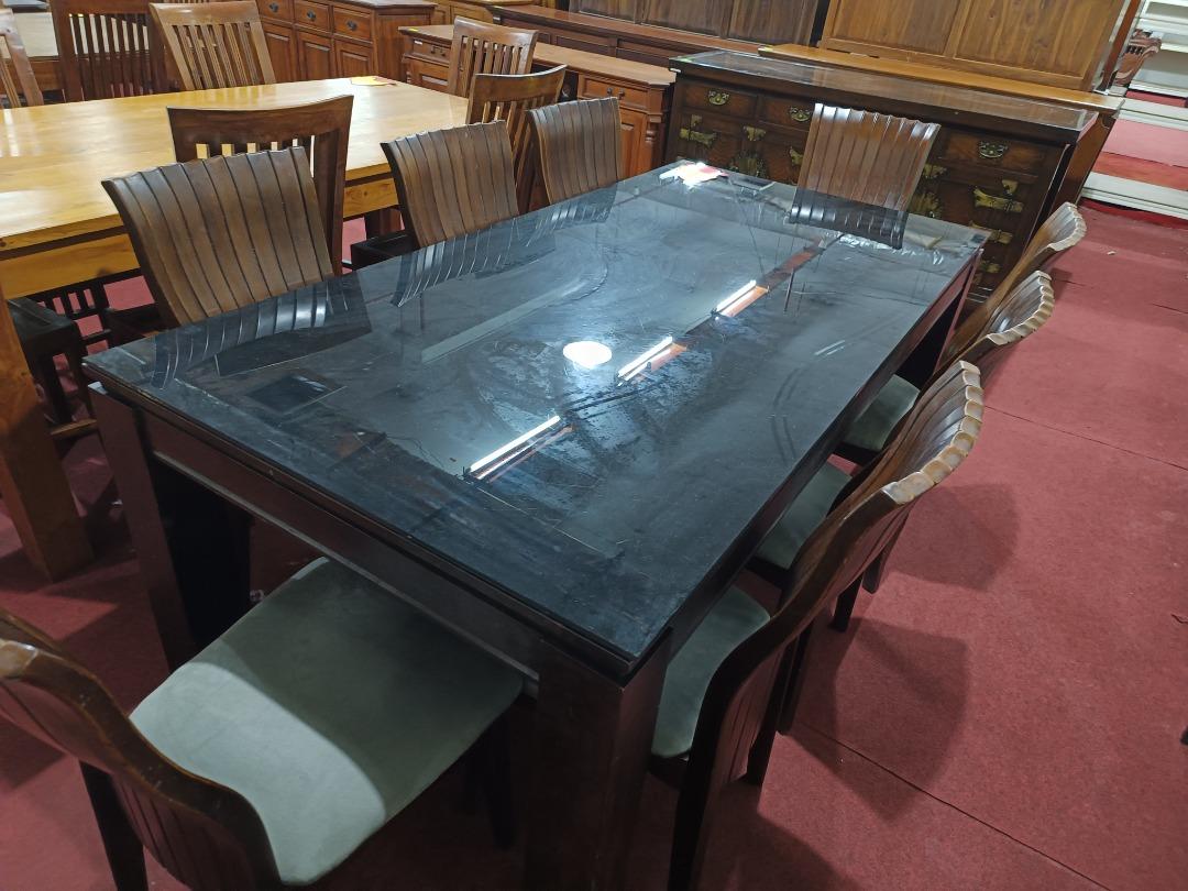 Teak wood glass top dining set, Furniture & Home Living, Furniture