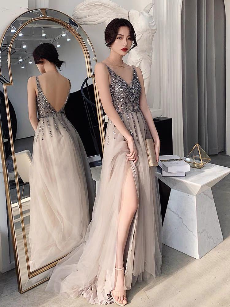 Dark gray evening gowns cheap