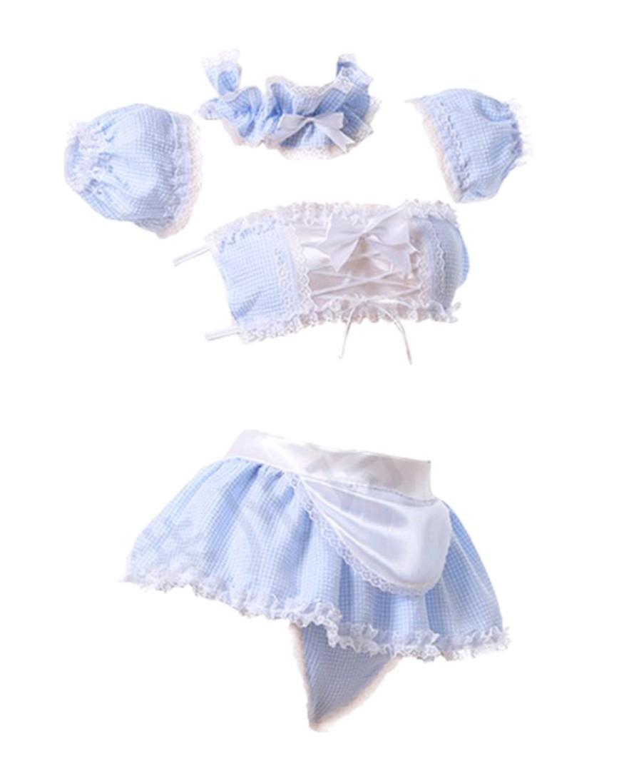 Women Japanese Cute Sexy Lengerie Sweetheart Girl blue Plaid Maid