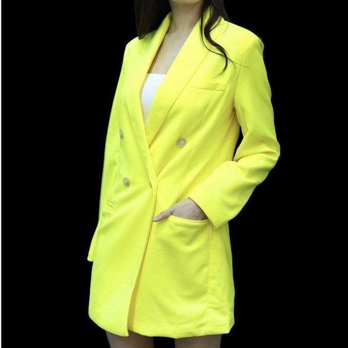 Yellow Long Structured Blazer, Women's Fashion, Coats, Jackets and ...