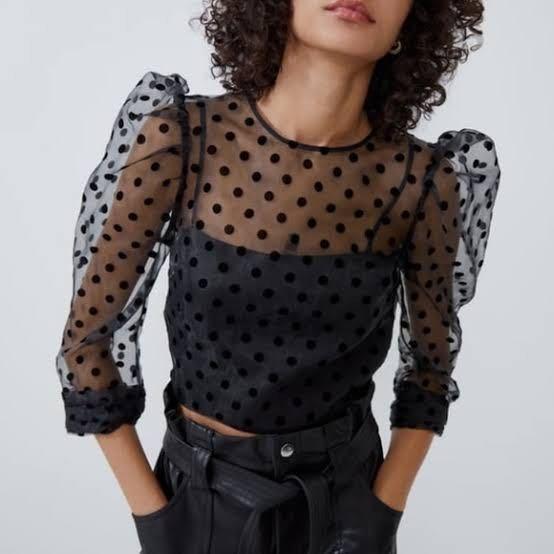 Zara Black Organza Top, Women's Fashion, Tops, Blouses on Carousell