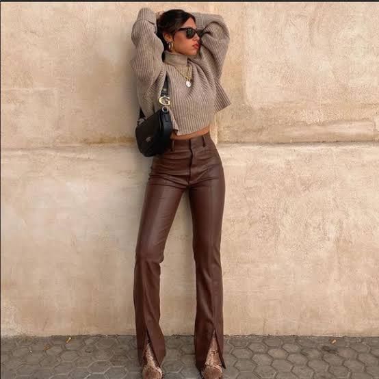 Zara Model Leather Trousers Tan – Bağaç Moda