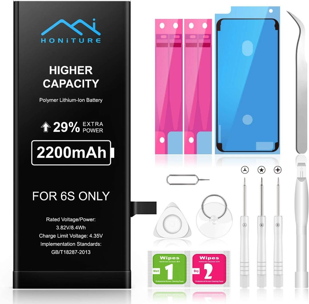 1394] HONITURE Battery for iPhone 6s 2200mAh High Capacity Battery  Replacement for iPhone 6s with Full Tool Kits - User Manual & Two Adhesive  Strips - 0 Cycle Upgraded(Only for iPhone 6s)