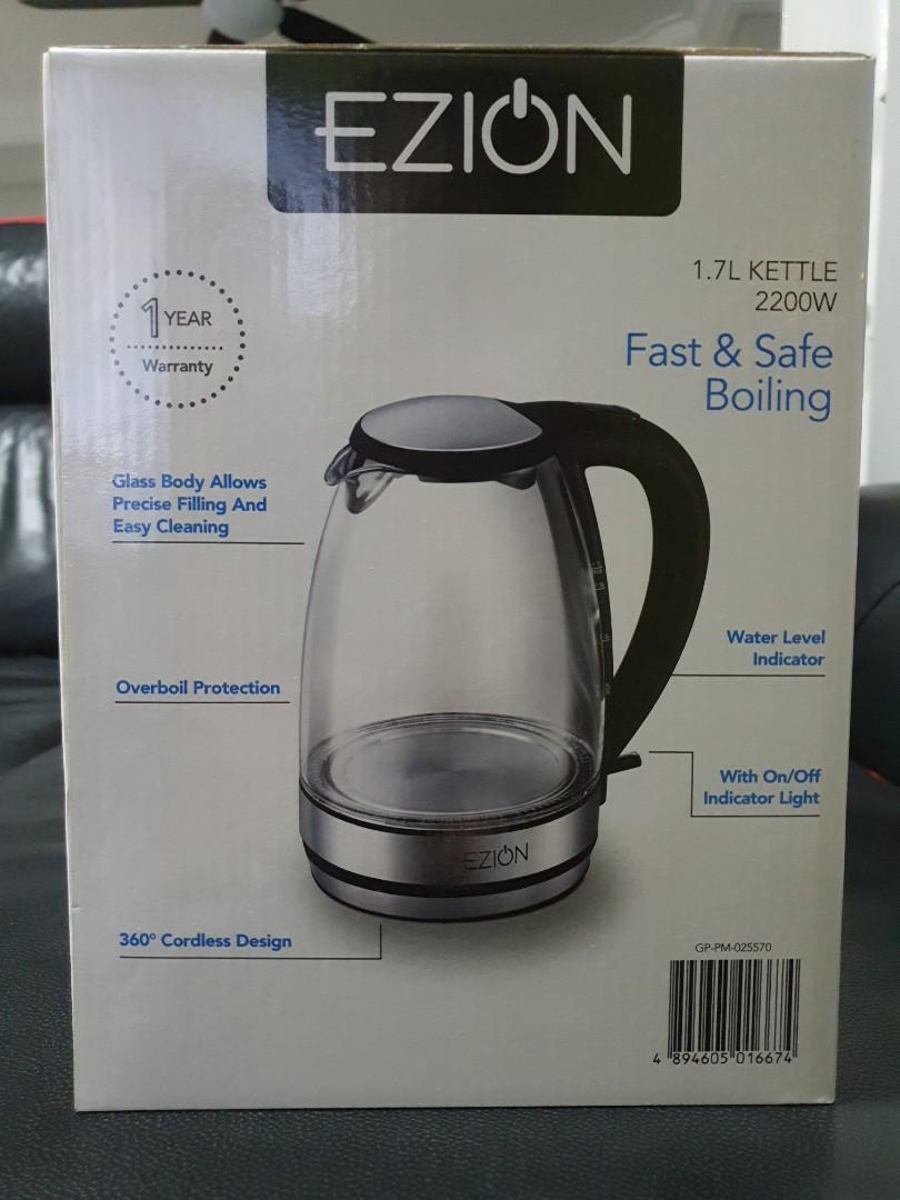 1.7L Cordless Ezion Kettle 2200W (Fast & Safe Boiling), TV & Home Appliances, Kitchen Appliances