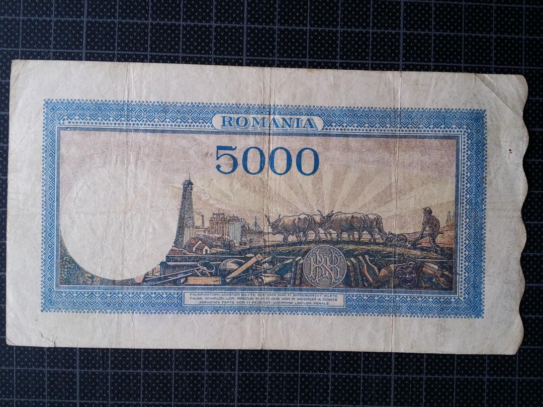 1943年羅馬尼亞5000列伊紙幣B, 興趣及遊戲, 收藏品及紀念品, 錢幣- Carousell