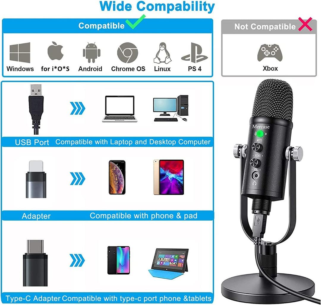  Podcast Microphone for Phone/Pad/PS4,Condenser