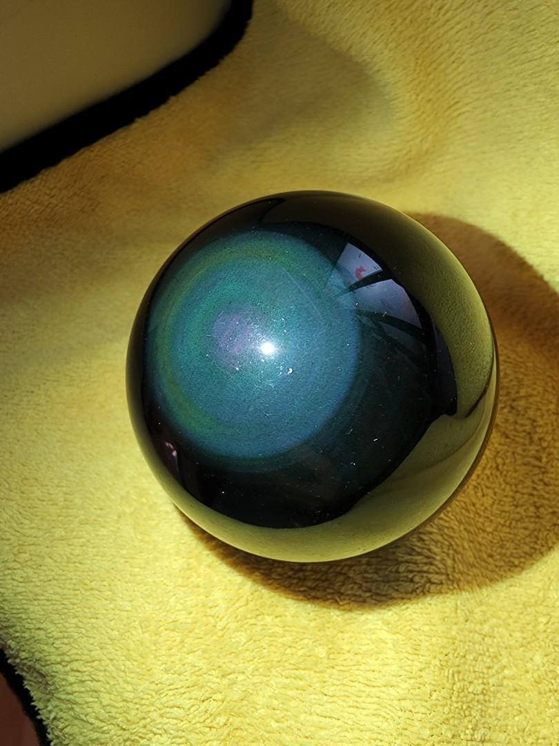 6.36cm 紫藍眼黑曜石球彩曜石水晶球風水擺設, 女裝, 飾物及配件