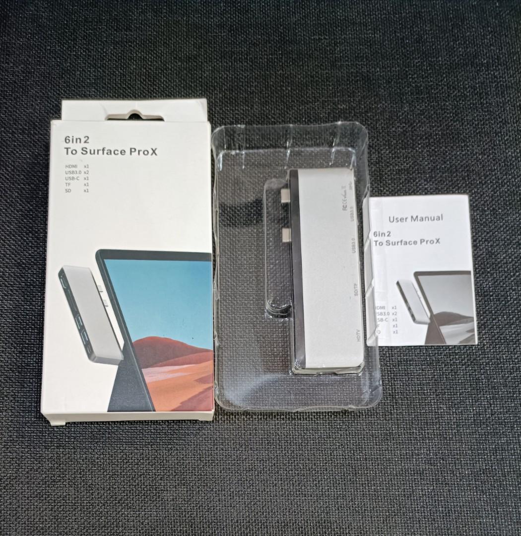 6 in 2 Aluminium Surface Pro X USB C Hub Docking Station, Computers