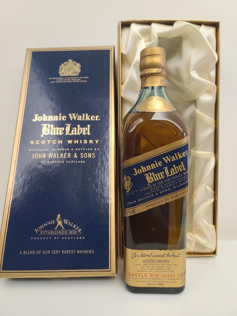 80年代Johnnie Walker Blue Label 750ml 43% 向左走天地盒, 嘢食 80年代Johnnie Walker Blue Label 750ml 43% 向左走天地盒, 嘢食