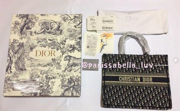Medium Dior Book Tote Ecru and Blue Dior Oblique Embroidery (36 x