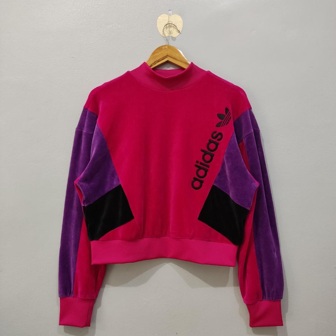 Adidas Velvet Velour Cropped Top Pullover Sweatshirt Women s