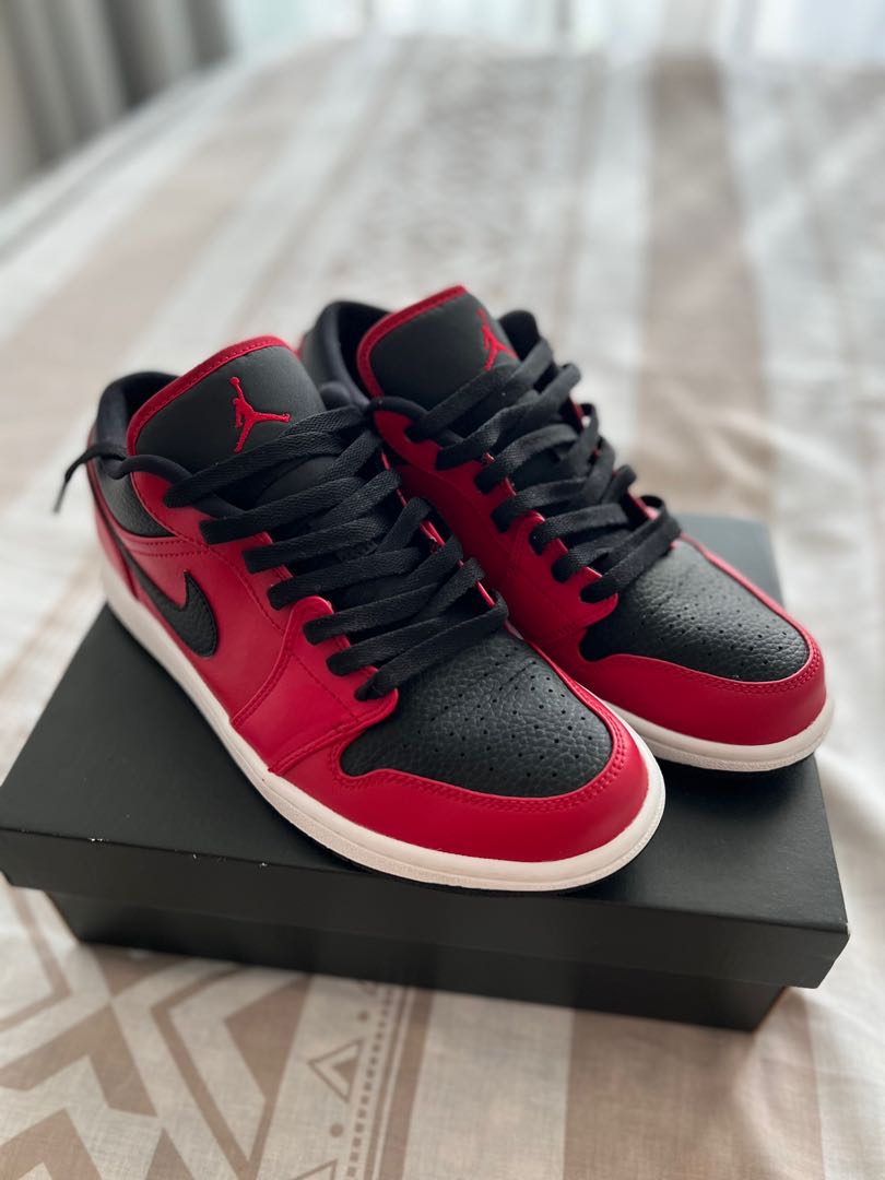 low top jordans black and red