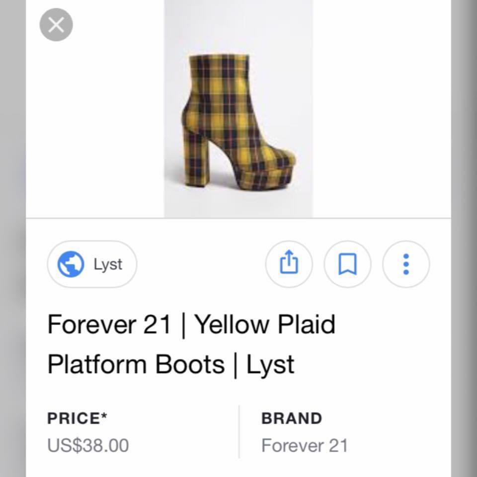 SALE F21 Yellow Plaid Platform Boots