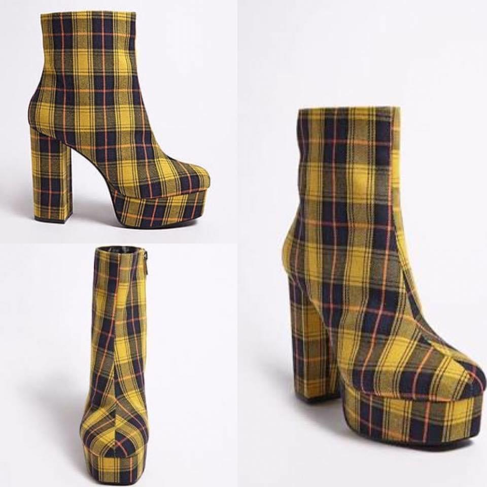 Yellow plaid platform boots top