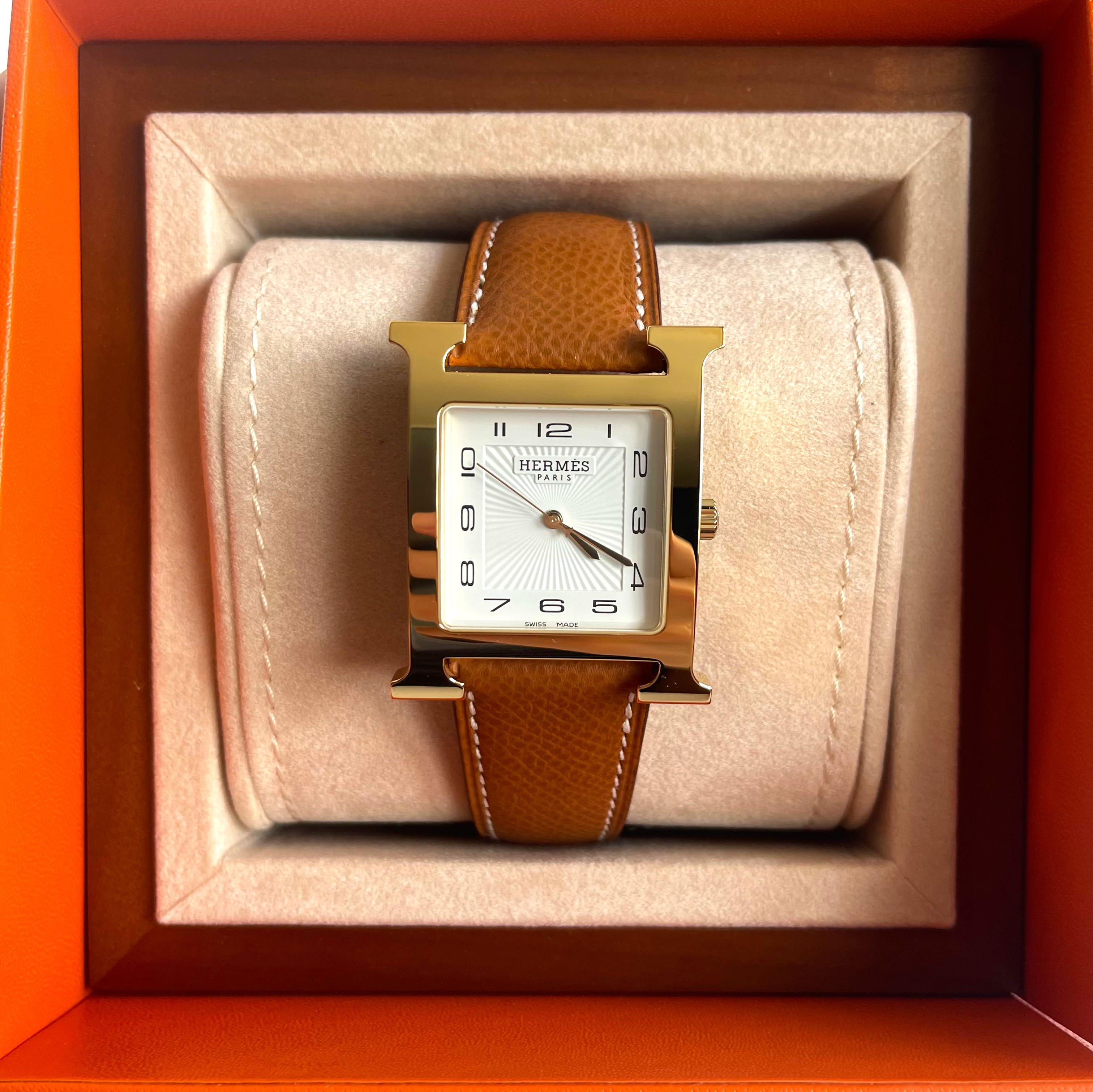 Hermes Gold H Heure H Hour TGM Watch in Epsom with GHW