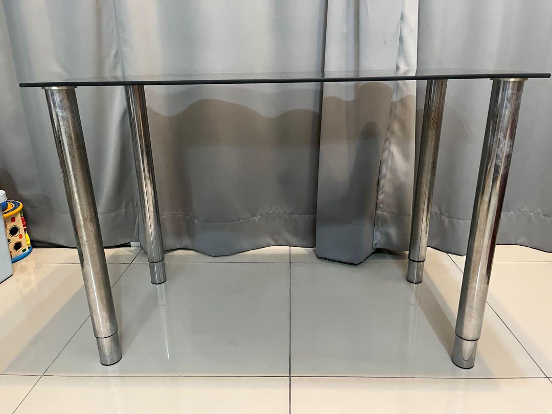 Ikea glass table, with adjustable legs rm50, Furniture & Home Living