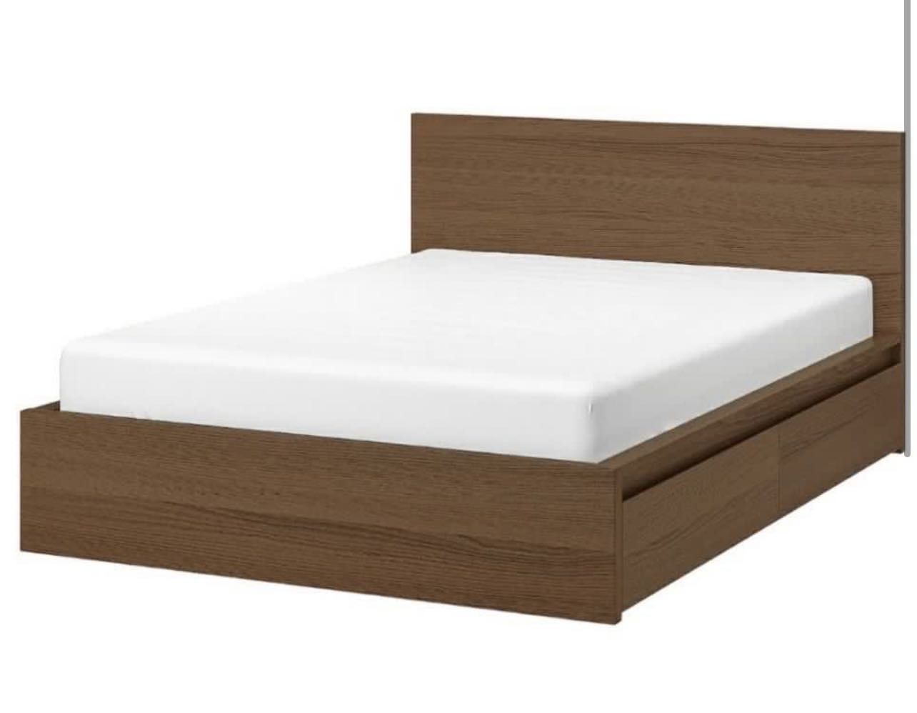 IKEA MALM double bed frame with 2 storage boxes and side table