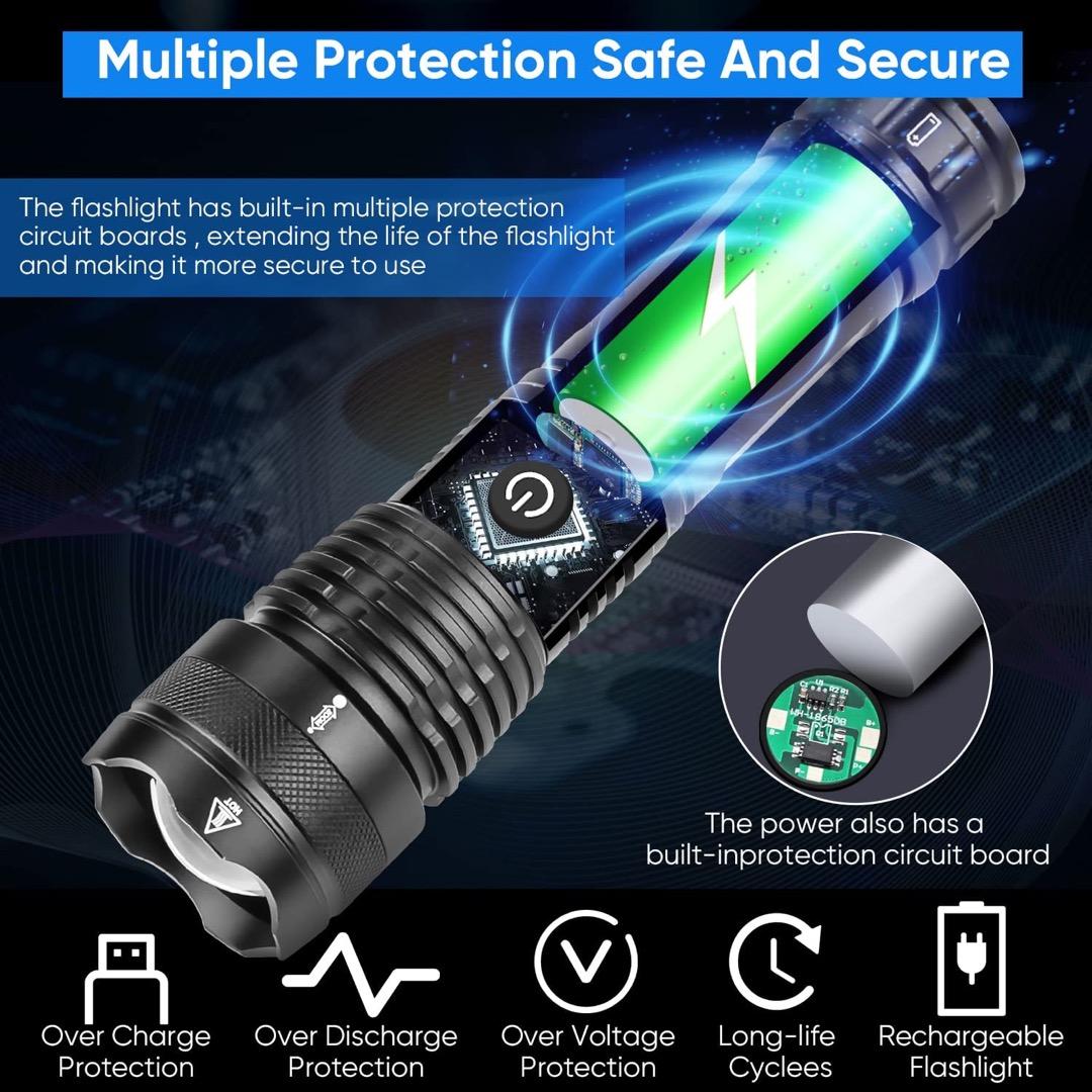 LED XHP50 Rechargeable Flashlight Super Bright 9000 Lumens Waterproof  Zoomable Flash Light High Lumens with Modes for Camping Hiking  Emergencies, Sports Equipment, Hiking  Camping on Carousell