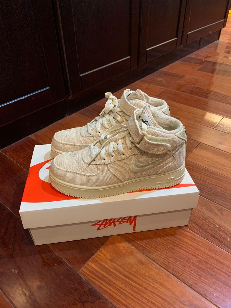 全新Nike x stussy airforce mid 米白（24.5）, 她的時尚, 鞋