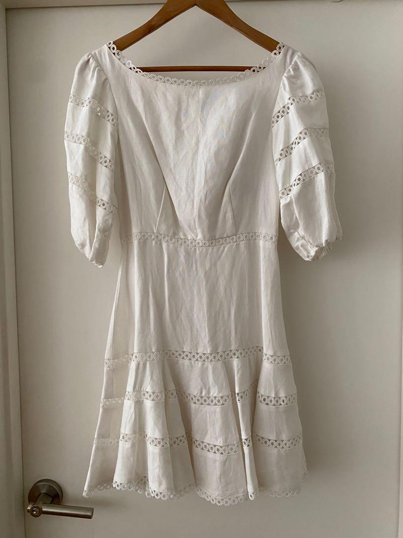 Portmans White Linen Lace Scalloped Edge Dress sz 6 xs Women s