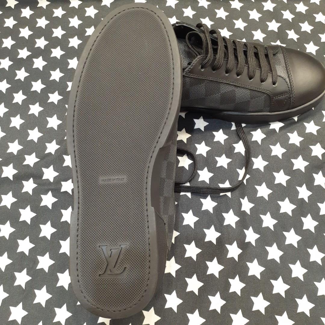 Sepatu Pria Branded LV Punchy Sneaker Damier Graphite Hitam Bahan