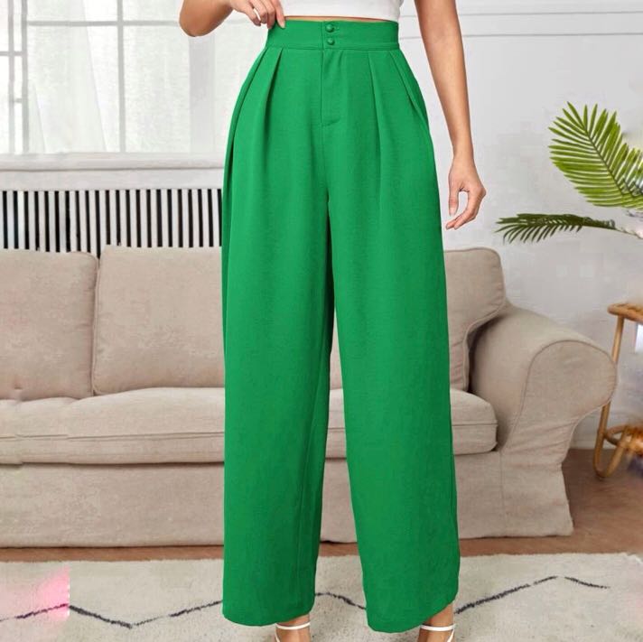 Himent Pants for Women High Waist Button Tapered Pants (Color : Green, Size  : M) : Buy Online at Best Price in KSA - Souq is now : Fashion