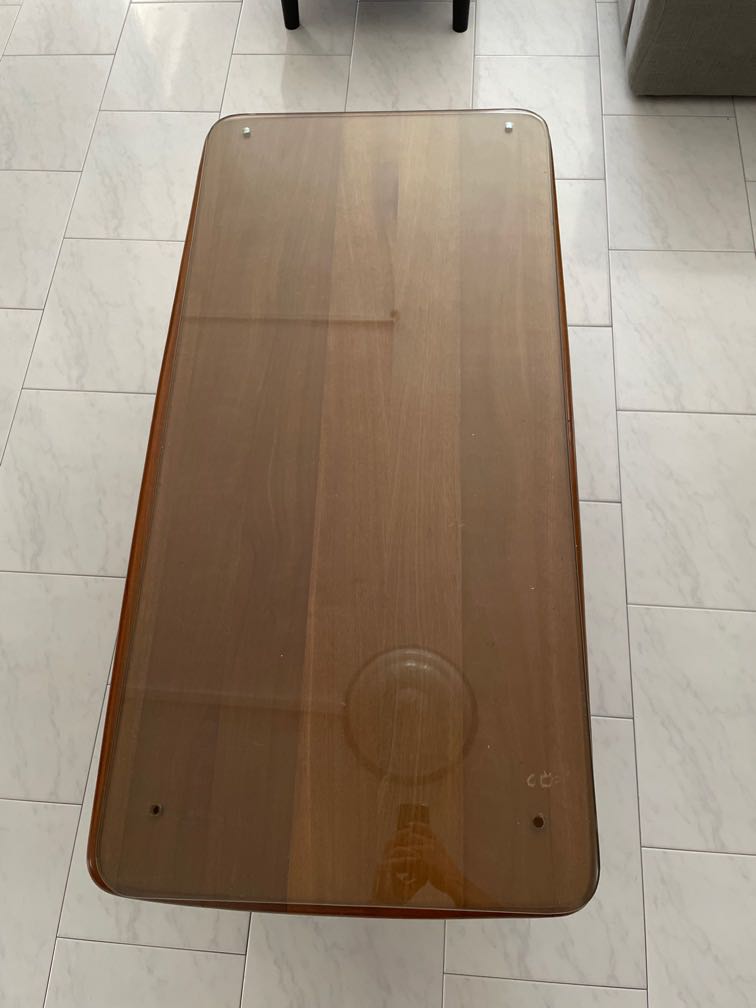 solid wooden table w glass top, Furniture & Home Living, Furniture