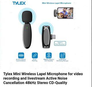Tylex Mini Wireless Lapel Microphone for video recording and livestream Active Noise Cancellation 48kHz Stereo CD-Quality
