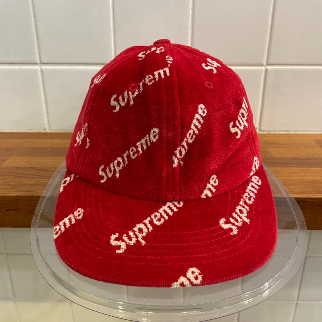 UNIQUE｜全新現貨SUPREME VELOUR DIAGONAL LOGO 6 PANEL CAP 紅色絨布