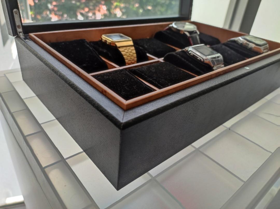 URBURN 10 WATCH COMPARTMENTS WITH HINGED GLASS LID, Men's Fashion