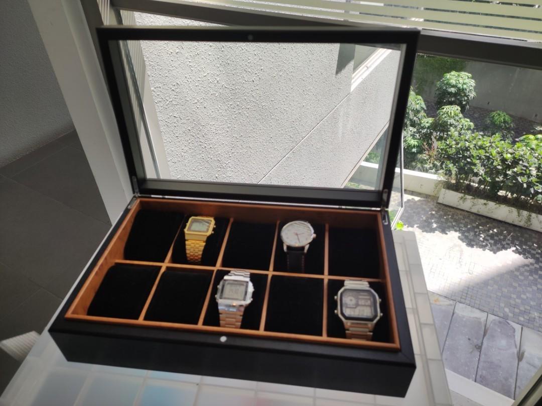 URBURN 10 WATCH COMPARTMENTS WITH HINGED GLASS LID, Men's Fashion