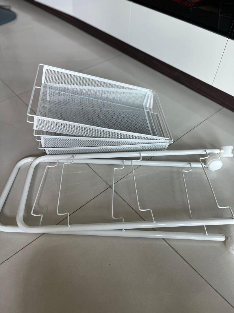 White Honeycomb Trolley Rack with Wheels and Handle Bar, Furniture ...