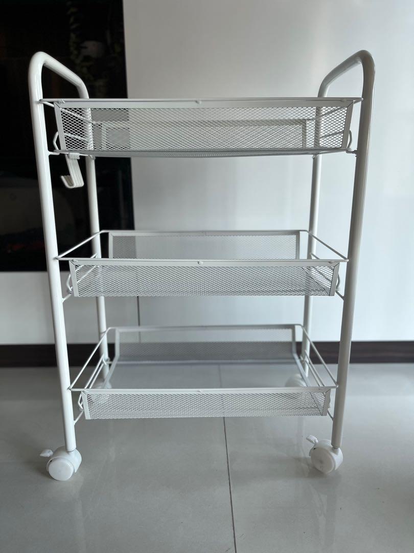 White Honeycomb Trolley Rack with Wheels and Handle Bar, Furniture ...