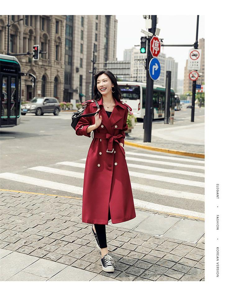 Wine Red Autumn Trench Coat