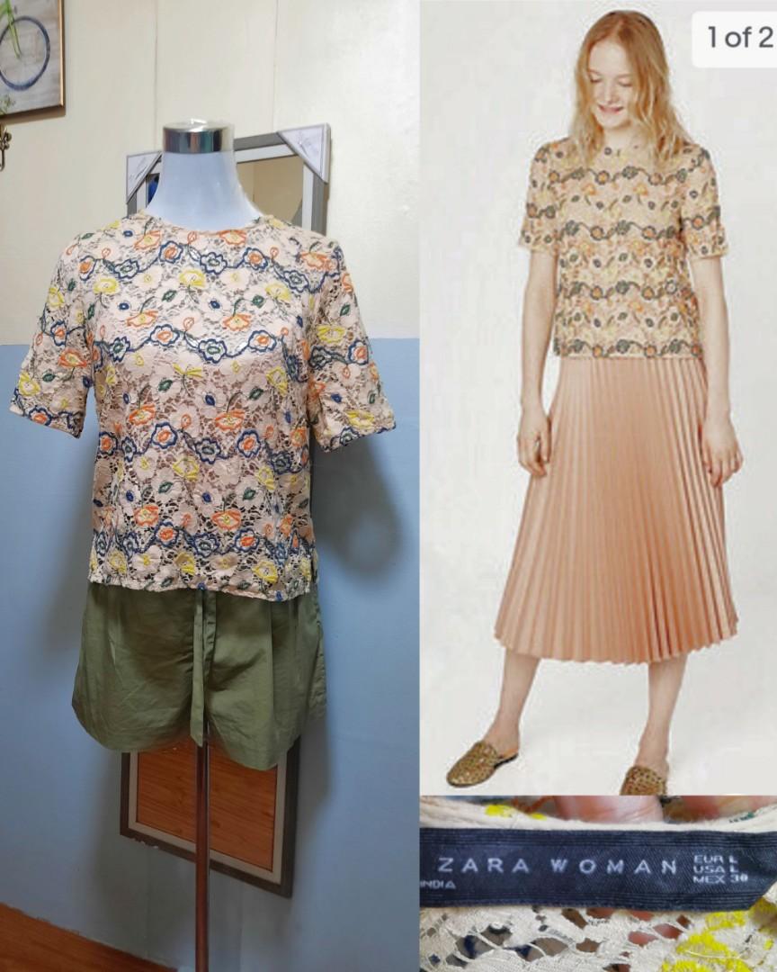 ZARA FLORAL EMBROIDERED LACE TOP, Women's Fashion, Tops, Blouses on